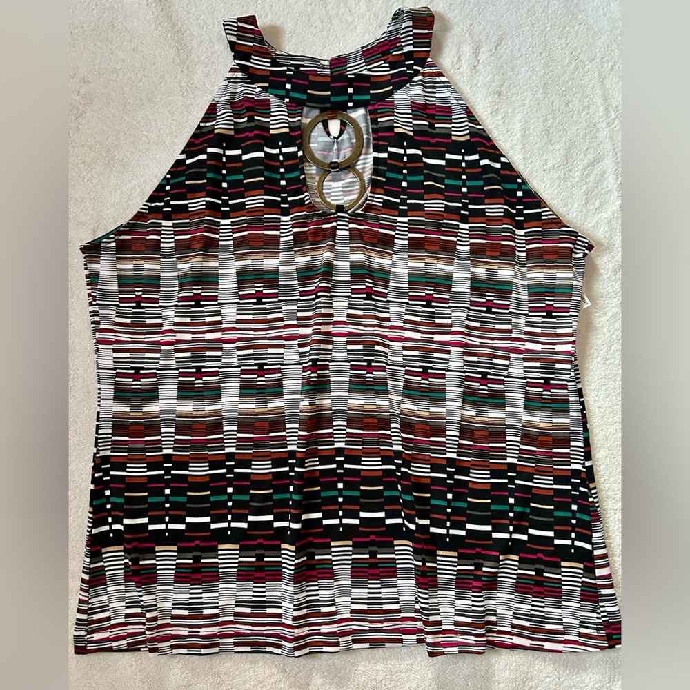 D.F.A. New York Geometric Print Women's Sleeveless Keyhole Halter Top size XL